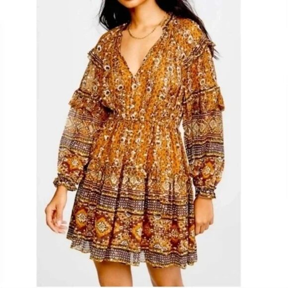 EUC House of Harlow 1960 Tiered Ruffle Boho Mini Dress Size XS - Picture 1 of 6
